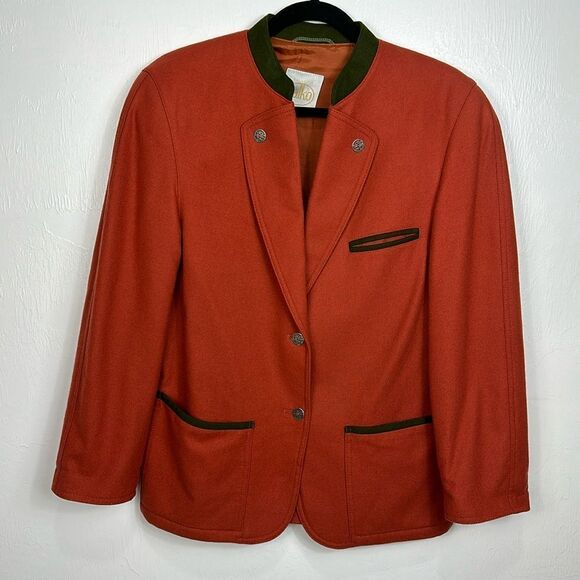 Salko Austria Vintage Wool Contrast Trim Jacket In Orange Size 8 - Picture 1 of 8
